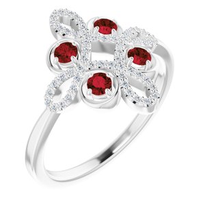 Ladies Natural Mozambique Garnet Natural Diamond Semi-Set Clover Ring (I1, G-H) — 14K White Gold