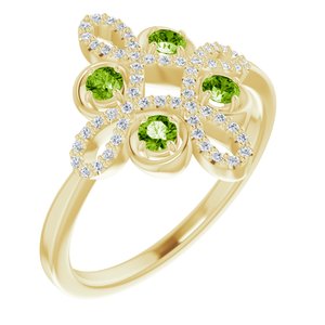 Ladies Natural Peridot Natural Diamond Semi-Set Clover Ring (I1, G-H) — 14K Yellow Gold