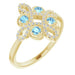 Ladies Natural Aquamarine Natural Diamond Semi-Set Clover Ring (I1, G-H) — 14K Yellow Gold