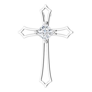 Ladies 4 mm Square Natural Diamond Cross Pendant (I1, G-H) — 14K White Gold