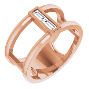 Ladies Natural Diamond Baguette Ring (SI2-SI3, G-H) — 14K Rose Gold