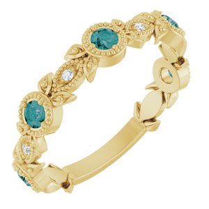 Ladies Natural Alexandrite Natural Diamond Leaf Ring (I1, G-H) — 14K Yellow Gold