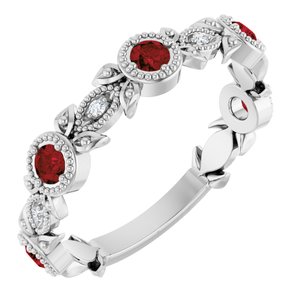 Ladies Natural Mozambique Garnet Natural Diamond Leaf Ring (I1, G-H) — Sterling Silver