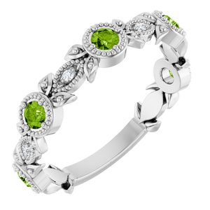 Ladies Natural Peridot Natural Diamond Leaf Ring (SI2-SI3, G-H) — Platinum