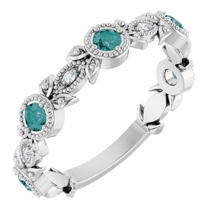 Ladies Natural Alexandrite Natural Diamond Leaf Ring (SI2-SI3, G-H) — Platinum