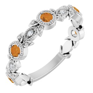 Ladies Natural Citrine Natural Diamond Leaf Ring (I1, G-H) — Sterling Silver
