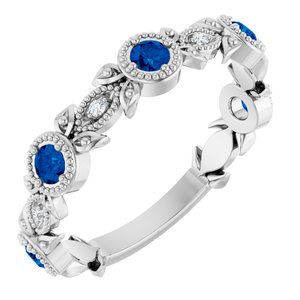 Ladies Natural Blue Sapphire Natural Diamond Leaf Ring (I1, G-H) — Sterling Silver
