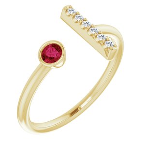 Ladies Natural Ruby Natural Diamond Bar Ring (I1, G-H) — 14K Yellow Gold