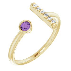 Ladies Natural Amethyst Natural Diamond Bar Ring (I1, G-H) — 14K Yellow Gold