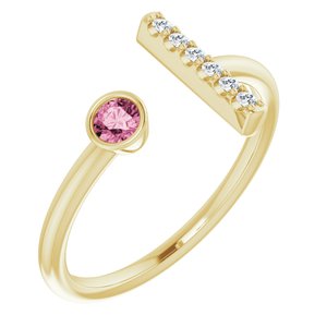 Ladies Natural Pink Tourmaline Natural Diamond Bar Ring (I1, G-H) — 14K Yellow Gold
