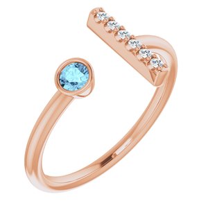 Ladies Natural Aquamarine Natural Diamond Bar Ring (I1, G-H) — 14K Rose Gold