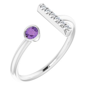 Ladies Natural Amethyst Natural Diamond Bar Ring (I1, G-H) — Sterling Silver