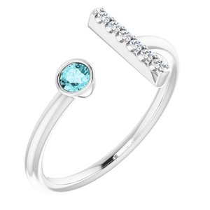 Ladies Natural Blue Zircon Natural Diamond Bar Ring (SI2-SI3, G-H) — Platinum