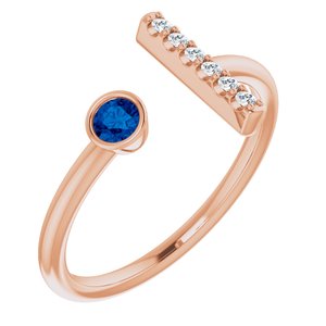 Ladies Natural Blue Sapphire Natural Diamond Bar Ring (I1, G-H) — 14K Rose Gold