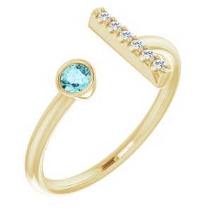 Ladies Natural Blue Zircon Natural Diamond Bar Ring (I1, G-H) — 14K Yellow Gold