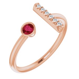 Ladies Natural Ruby Natural Diamond Bar Ring (I1, G-H) — 14K Rose Gold