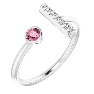 Ladies Natural Pink Tourmaline Natural Diamond Bar Ring (SI2-SI3, G-H) — Platinum