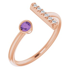 Ladies Natural Amethyst Natural Diamond Bar Ring (I1, G-H) — 14K Rose Gold