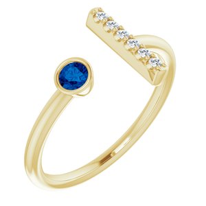 Ladies Natural Blue Sapphire Natural Diamond Bar Ring (I1, G-H) — 14K Yellow Gold