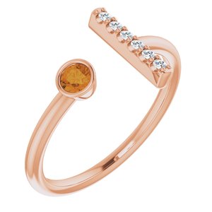 Ladies Natural Citrine Natural Diamond Bar Ring (I1, G-H) — 14K Rose Gold