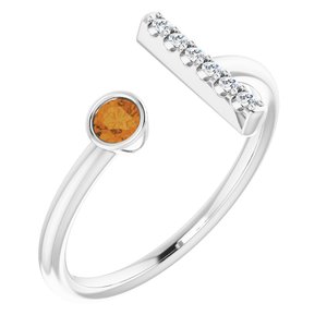 Ladies Natural Citrine Natural Diamond Bar Ring (I1, G-H) — Sterling Silver
