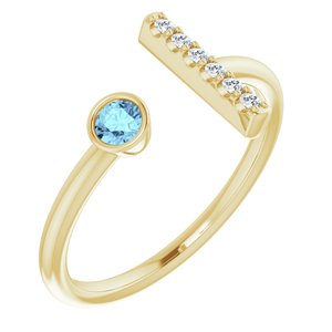 Ladies Natural Aquamarine Natural Diamond Bar Ring (I1, G-H) — 14K Yellow Gold