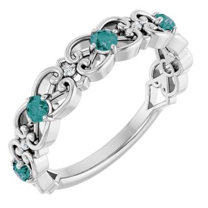 Ladies Natural Alexandrite Natural Diamond Scroll Rings (SI2-SI3, G-H) — Platinum