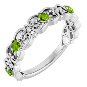 Ladies Natural Peridot Natural Diamond Scroll Ring (SI2-SI3, G-H) — Platinum