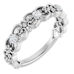 Ladies Natural Diamond Scroll Ring (SI2-SI3, G-H) — Platinum