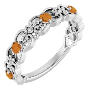 Ladies Natural Citrine Natural Diamond Scroll Ring (I1, G-H) — Sterling Silver