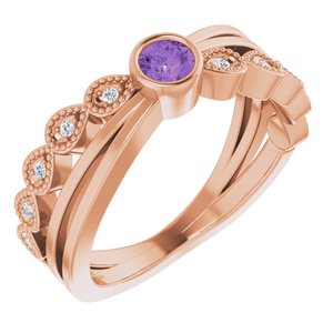 Ladies Natural Amethyst Natural Diamond Ring (I1, G-H) — 14K Rose Gold