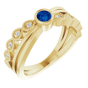 Ladies Natural Blue Sapphire Natural Diamond Ring (I1, G-H) — 14K Yellow Gold