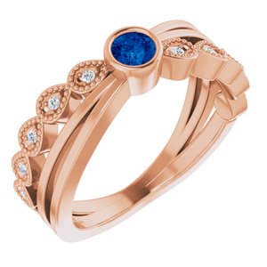 Ladies Natural Blue Sapphire Natural Diamond Ring (I1, G-H) — 14K Rose Gold