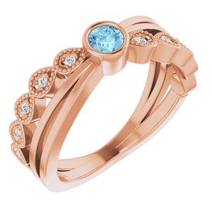 Ladies Natural Aquamarine Natural Diamond Ring (I1, G-H) — 14K Rose Gold