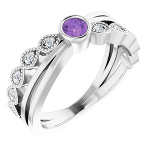 Ladies Natural Amethyst Natural Diamond Ring (I1, G-H) — Sterling Silver