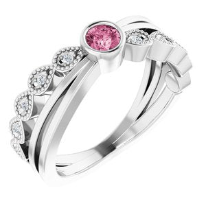 Ladies Natural Pink Tourmaline Natural Diamond Ring (I1, G-H) — Sterling Silver