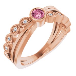 Ladies Natural Pink Tourmaline Natural Diamond Ring (I1, G-H) — 14K Rose Gold