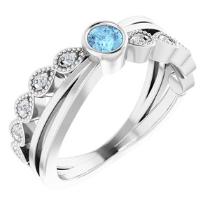 Ladies Natural Aquamarine Natural Diamond Ring (I1, G-H) — Sterling Silver