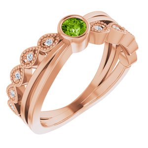Ladies Natural Peridot Natural Diamond Ring (I1, G-H) — 14K Rose Gold
