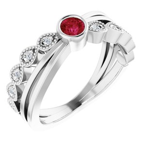 Ladies Natural Ruby Natural Diamond Ring (SI2-SI3, G-H) — Platinum
