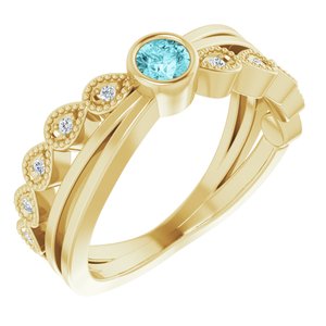 Ladies Natural Blue Zircon Natural Diamond Ring (I1, G-H) — 14K Yellow Gold