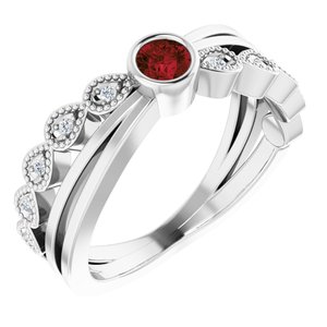 Ladies Natural Mozambique Garnet Natural Diamond Ring (I1, G-H) — Sterling Silver