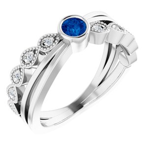 Ladies Natural Blue Sapphire Natural Diamond Ring (I1, G-H) — Sterling Silver