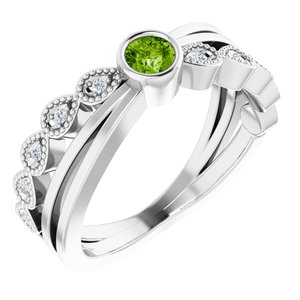 Ladies Natural Peridot Natural Diamond Ring (I1, G-H) — Sterling Silver