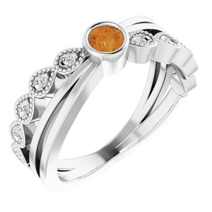 Ladies Natural Citrine Natural Diamond Ring (I1, G-H) — Sterling Silver