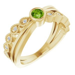 Ladies Natural Peridot Natural Diamond Ring (I1, G-H) — 14K Yellow Gold
