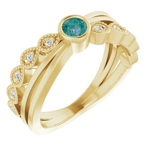 Ladies Natural Alexandrite Natural Diamond Ring (I1, G-H) — 14K Yellow Gold