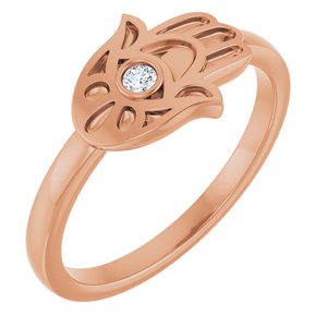 Ladies Natural Diamond Hamsa Ring (I1, G-H) — 14K Rose Gold