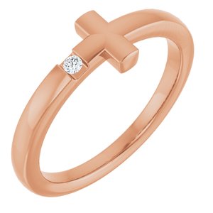 Ladies Natural Diamond Youth Sideways Cross Ring (I1, G-H) — 14K Rose Gold