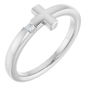 Ladies Natural Diamond Youth Sideways Cross Ring (I1, G-H) — Sterling Silver